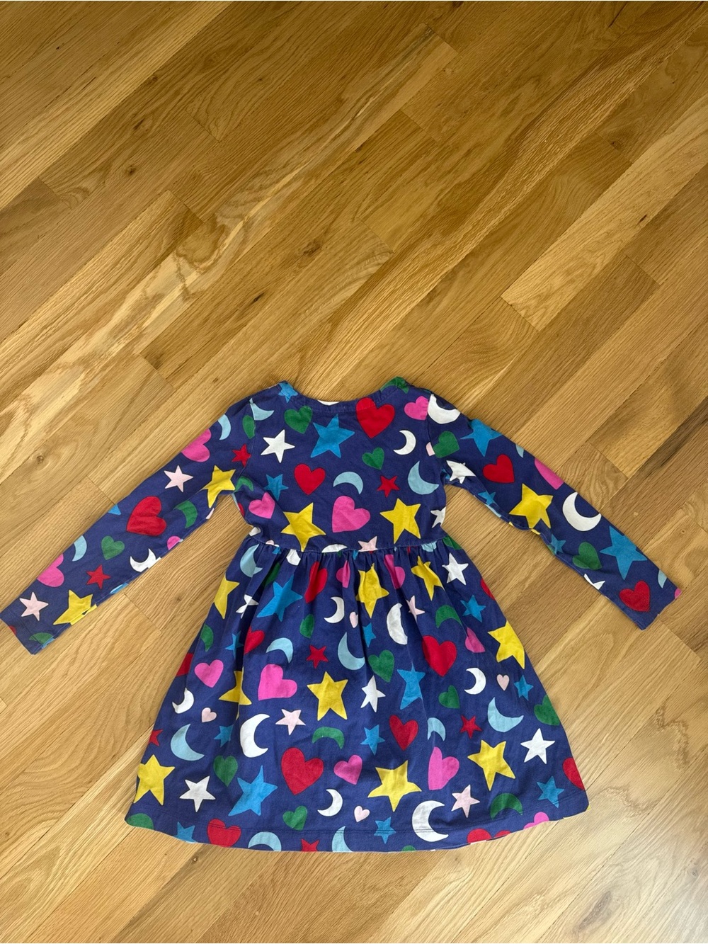 Mini Boden Navy Long-Sleeve Dress with Colorful Stars, Hearts & Moons 7-8Y - Picture 4 of 4